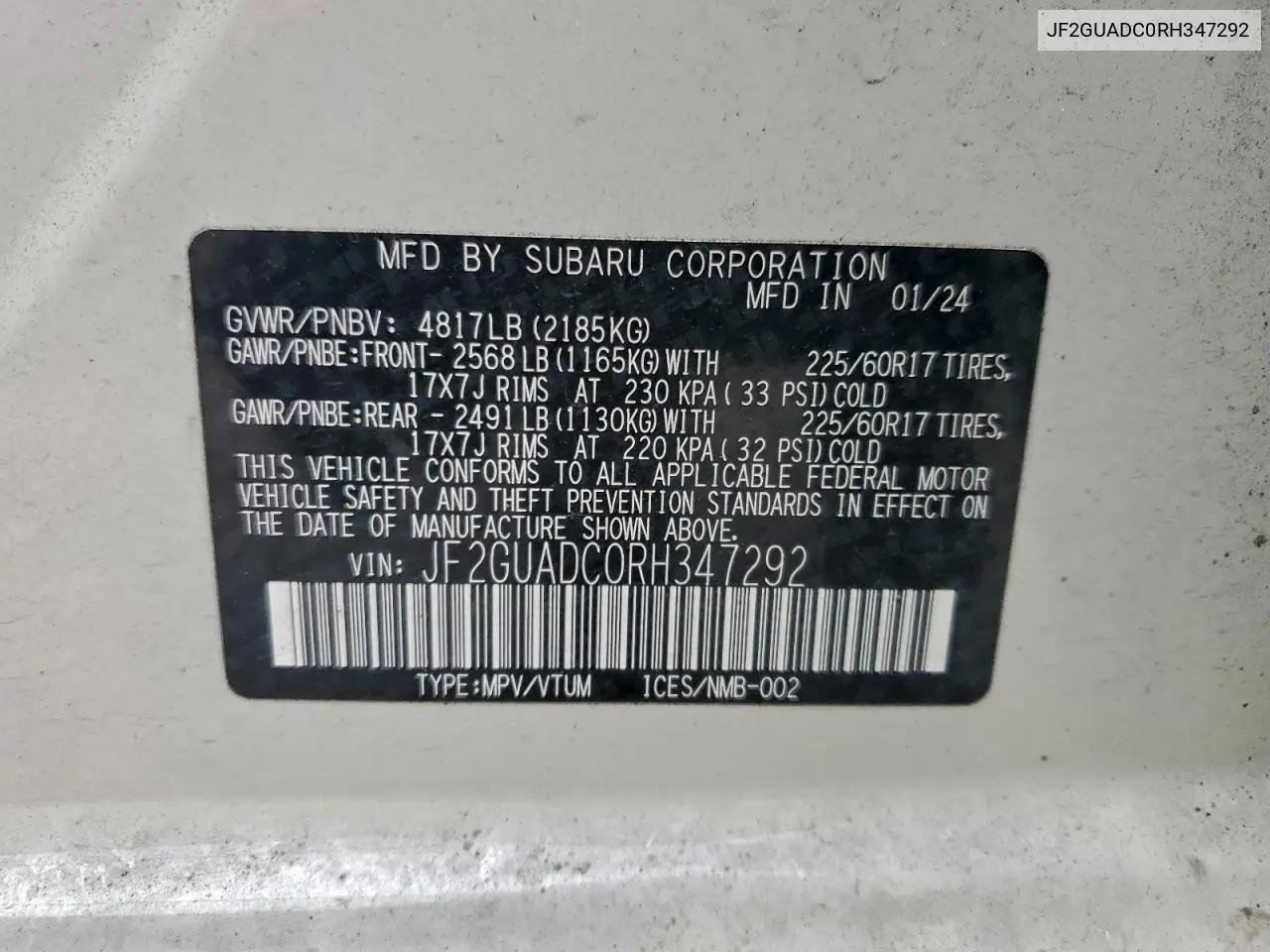 JF2GUADC0RH347292 2024 Subaru Crosstrek Premium