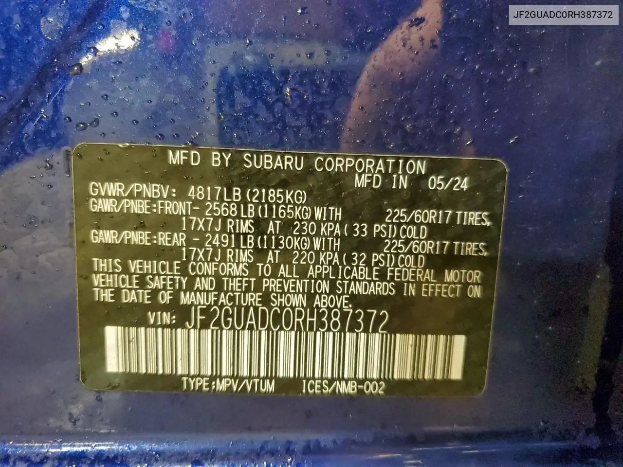 JF2GUADC0RH387372 2024 Subaru Crosstrek Premium