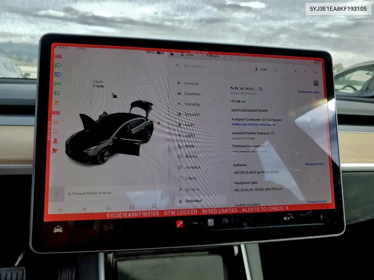 5YJ3E1EA8KF193105 2019 Tesla Model 3