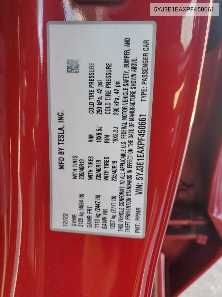 5YJ3E1EAXPF450661 2023 Tesla Model 3
