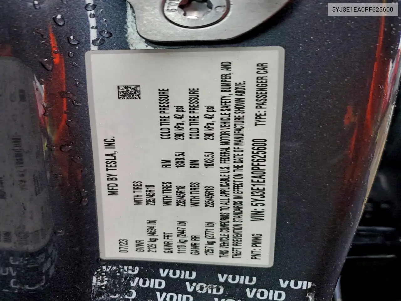 5YJ3E1EA0PF625600 2023 Tesla Model 3