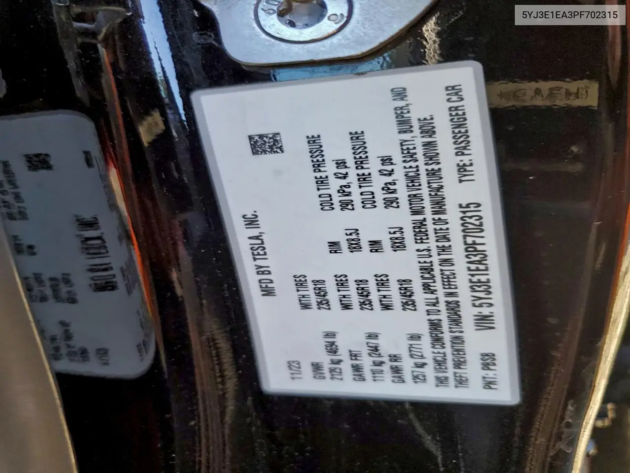 5YJ3E1EA3PF702315 2023 Tesla Model 3