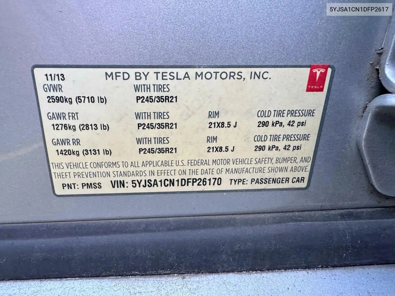 5YJSA1CN1DFP2617 2013 Tesla Model S