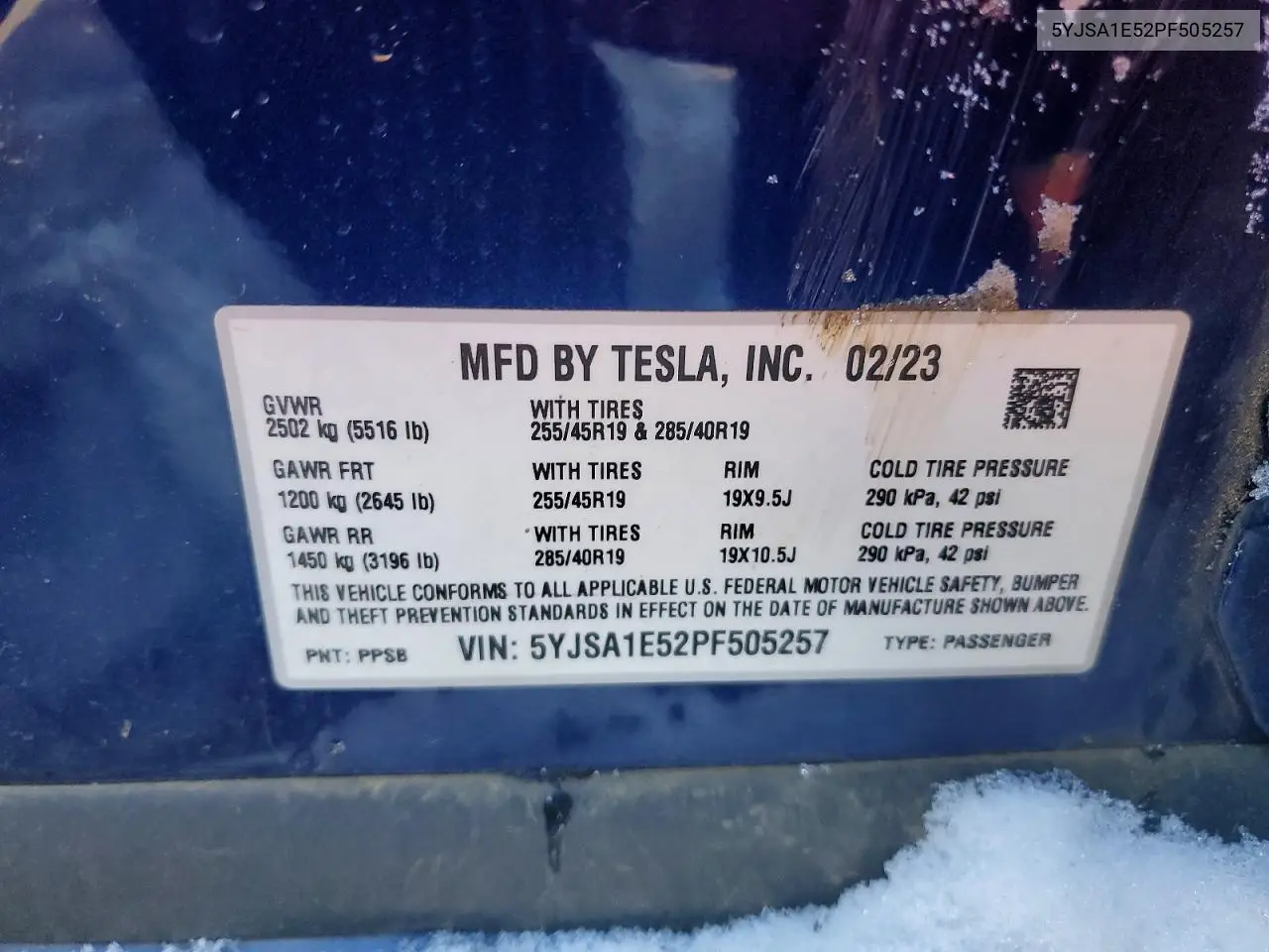 5YJSA1E52PF505257 2023 Tesla Model S