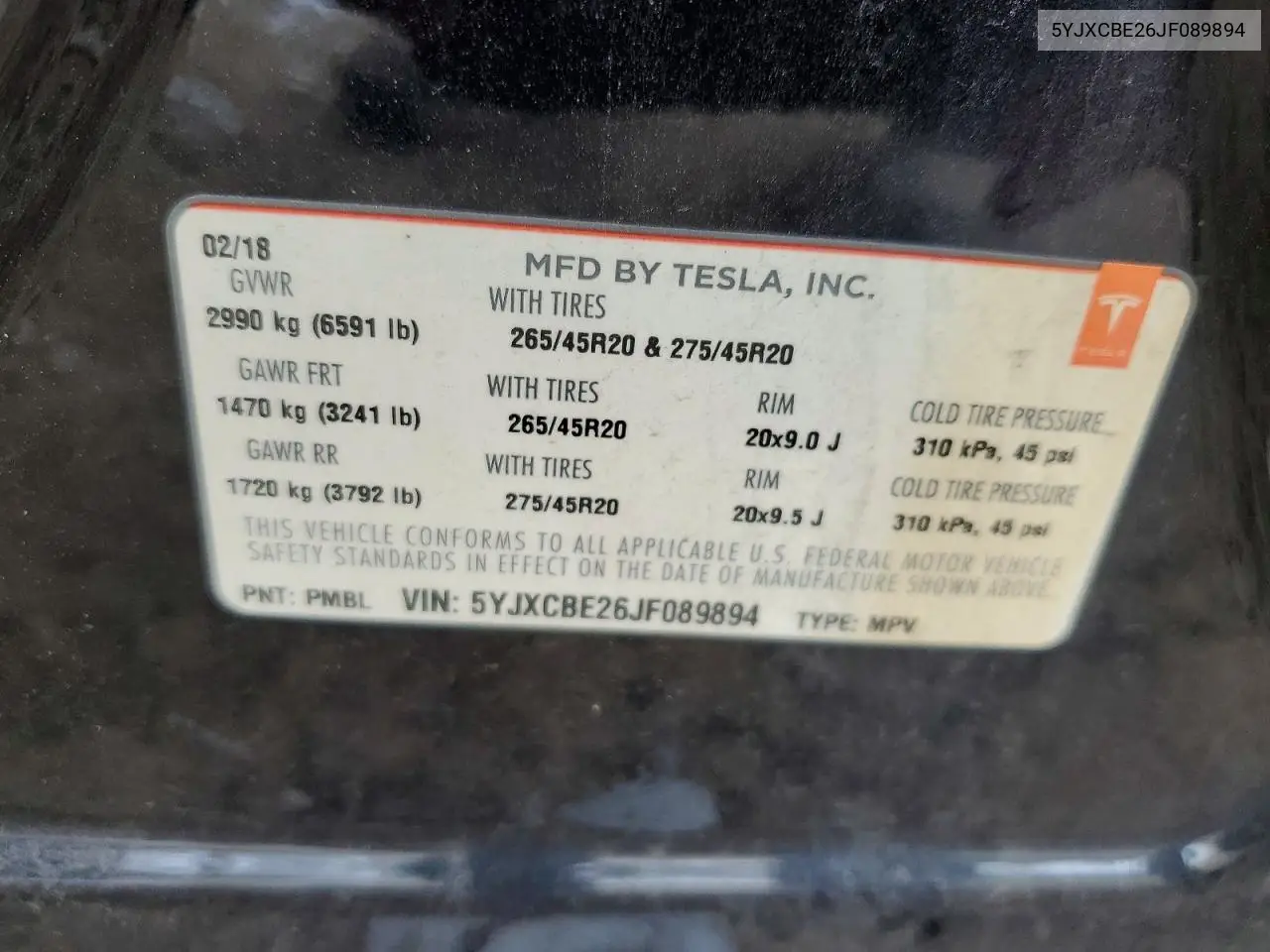 2018 Tesla Model X VIN: 5YJXCBE26JF089894 Lot: 75506095