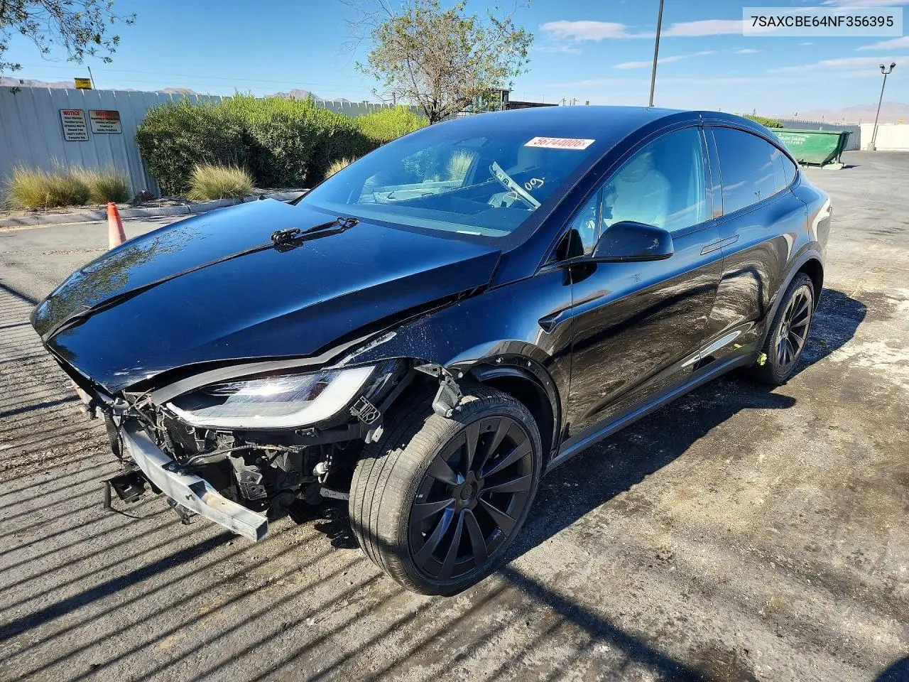 2022 Tesla Model X VIN: 7SAXCBE64NF356395 Lot: 56744006