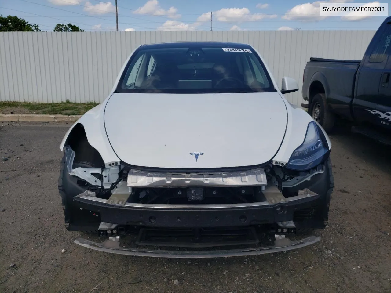 2021 Tesla Model Y VIN: 5YJYGDEE6MF087033 Lot: 53946024