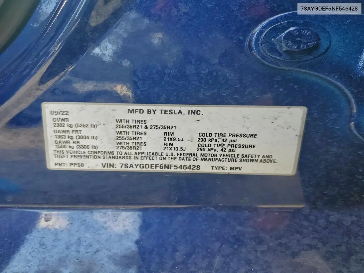 7SAYGDEF6NF546428 2022 Tesla Model Y