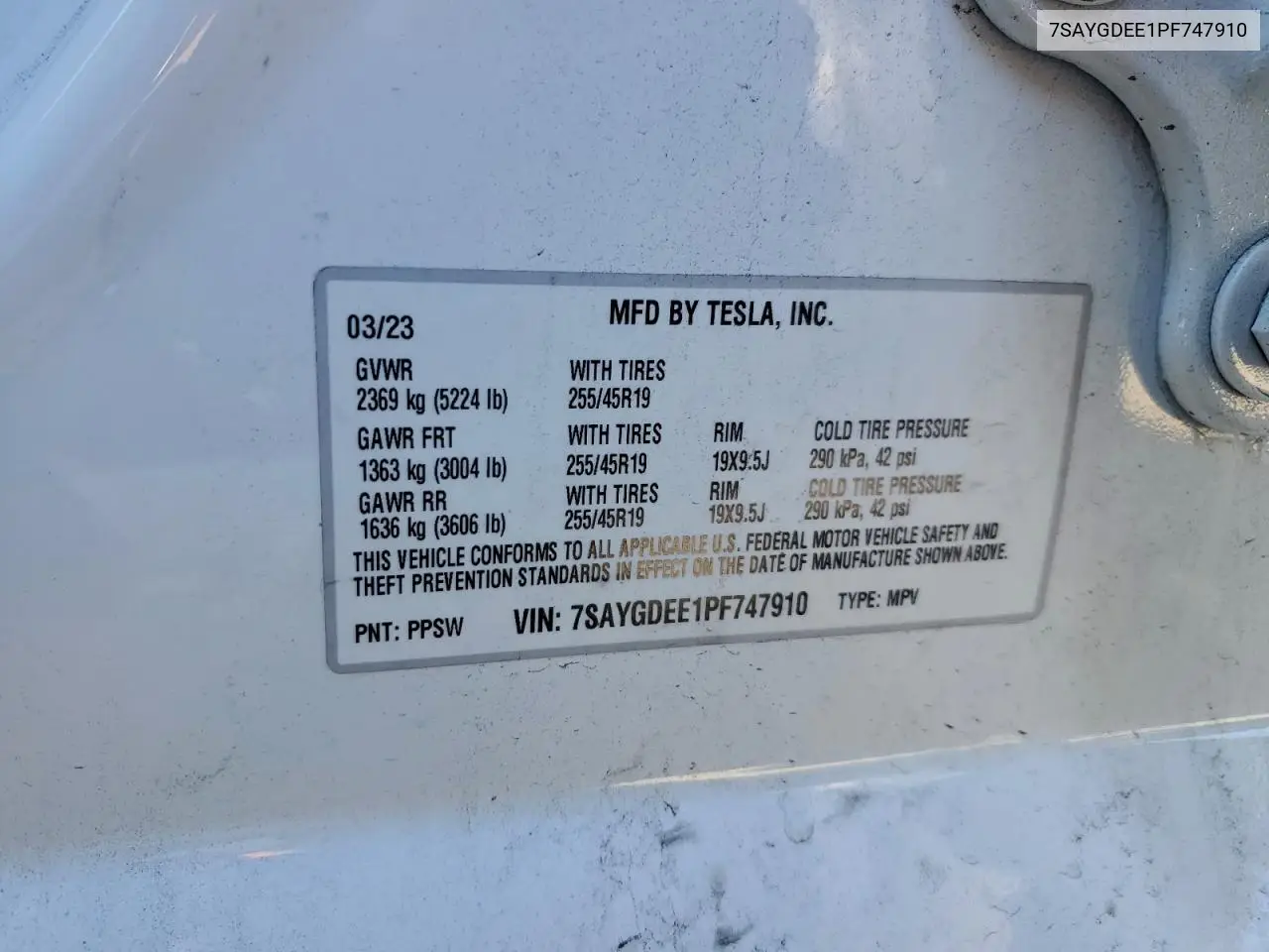 7SAYGDEE1PF747910 2023 Tesla Model Y