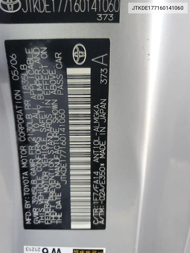 JTKDE177160141060 2006 Toyota Scion Tc
