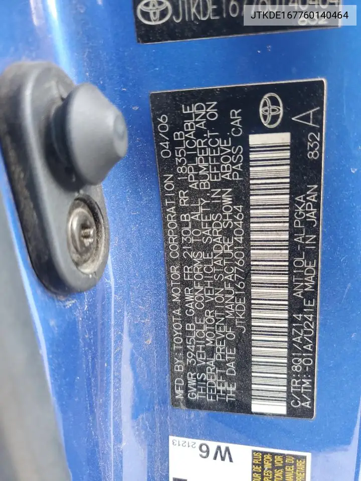 JTKDE167760140464 2006 Toyota Scion Tc