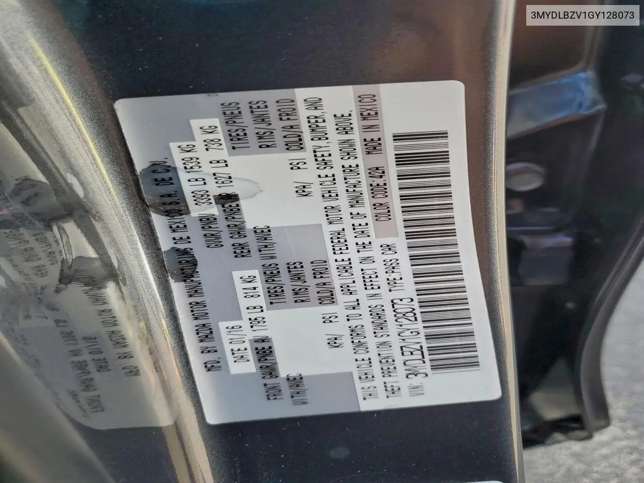 3MYDLBZV1GY128073 2016 Toyota Scion Ia