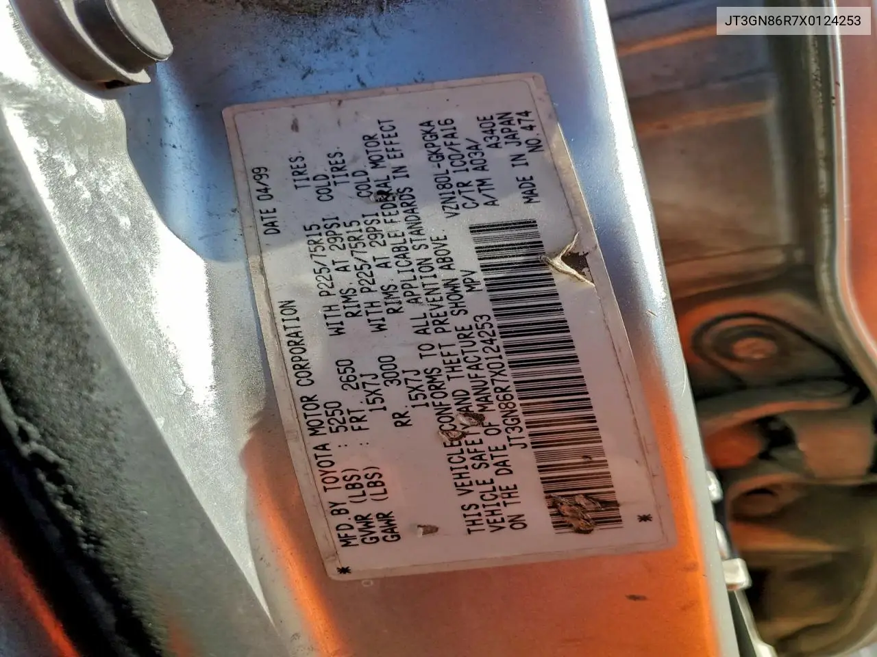 JT3GN86R7X0124253 1999 Toyota 4Runner Sr5
