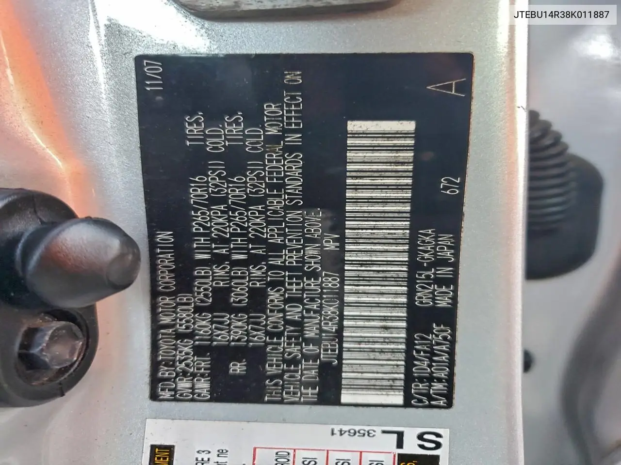 JTEBU14R38K011887 2008 Toyota 4Runner Sr5