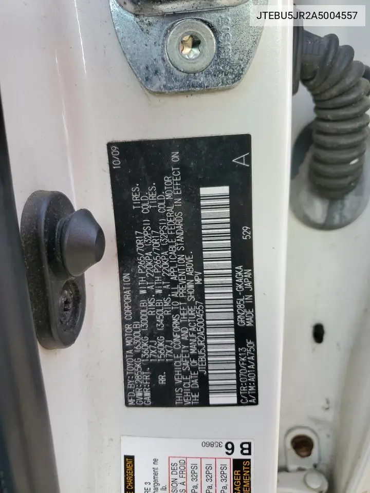 JTEBU5JR2A5004557 2010 Toyota 4Runner Sr5
