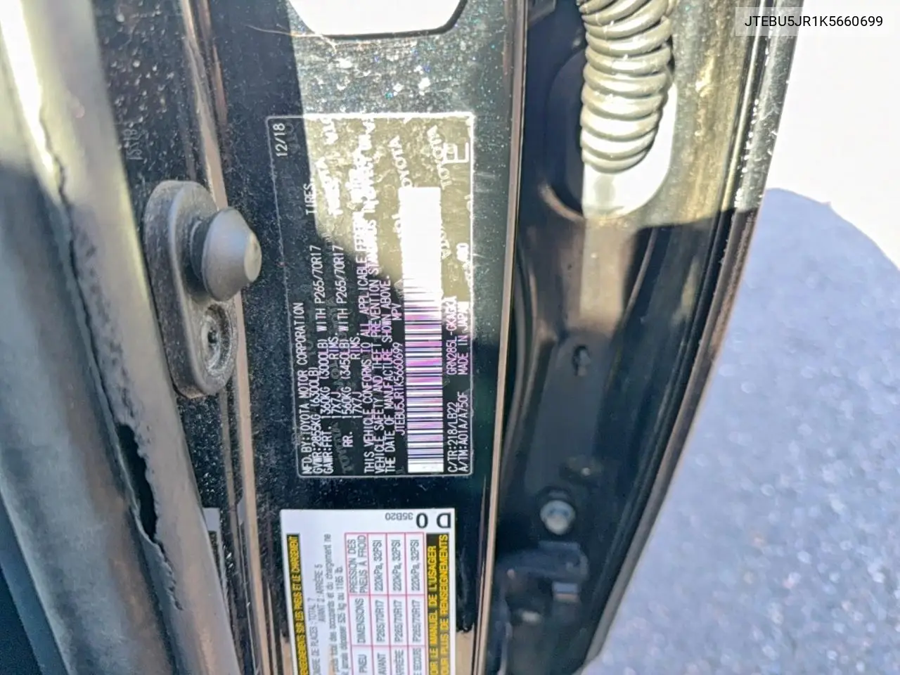 JTEBU5JR1K5660699 2019 Toyota 4Runner Sr5/Sr5 Premium