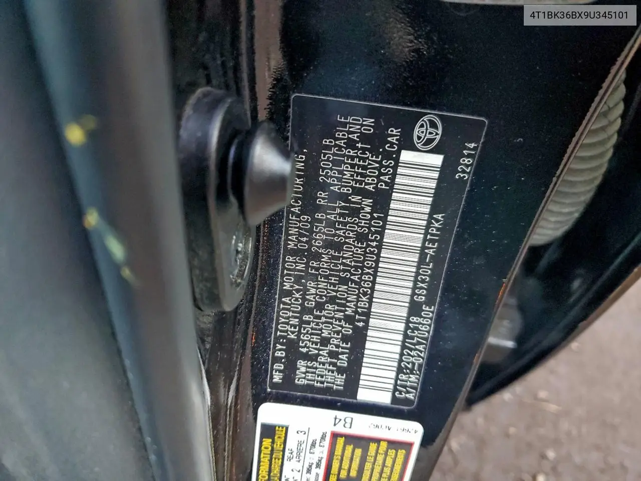 4T1BK36BX9U345101 2009 Toyota Avalon Xl