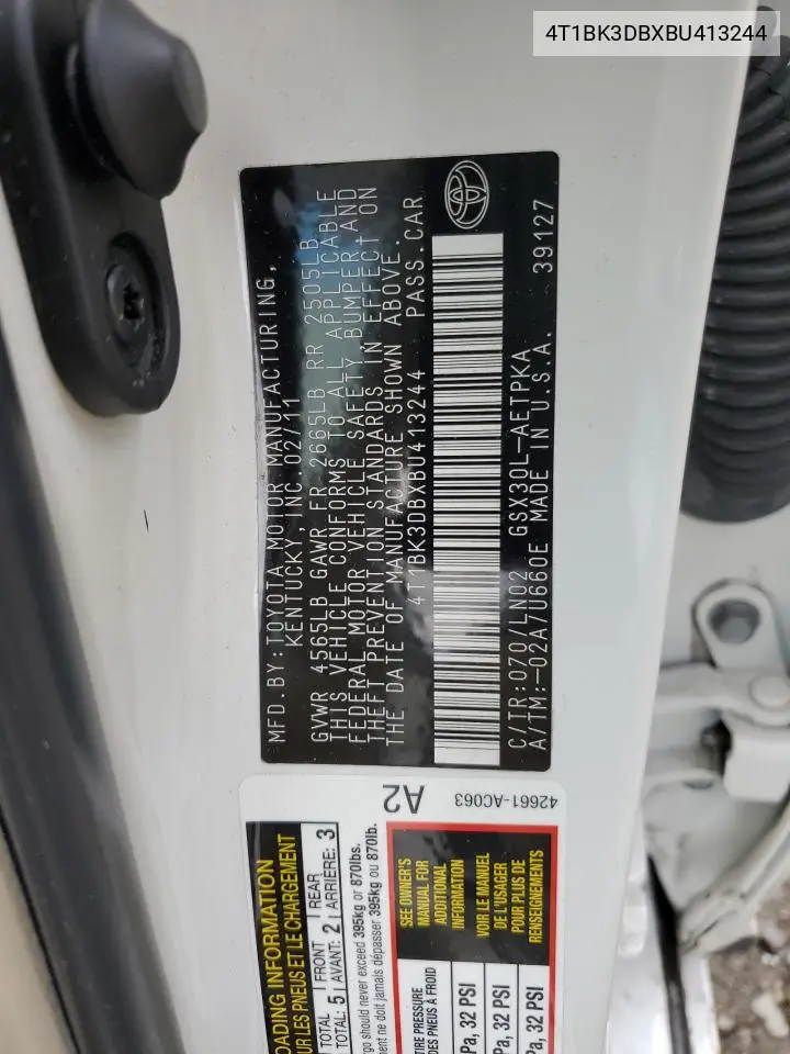 4T1BK3DBXBU413244 2011 Toyota Avalon Base