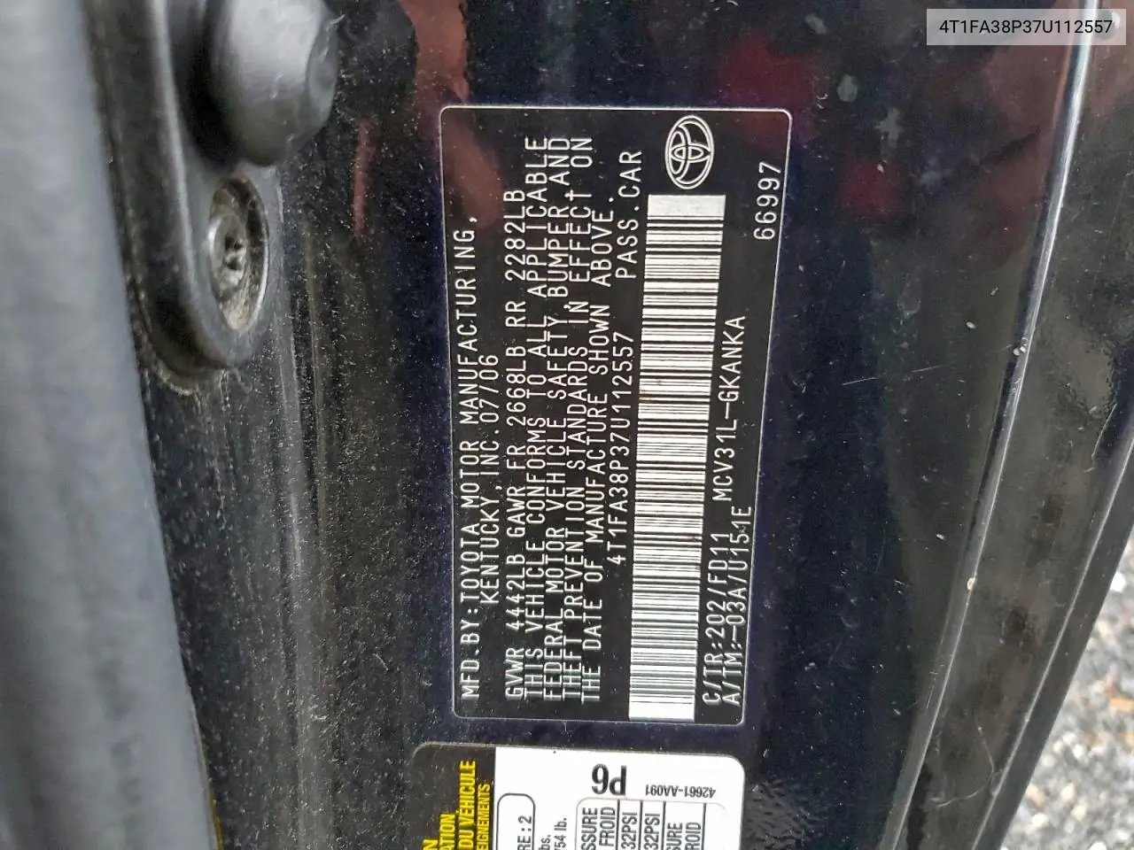 4T1FA38P37U112557 2007 Toyota Camry Solara Se