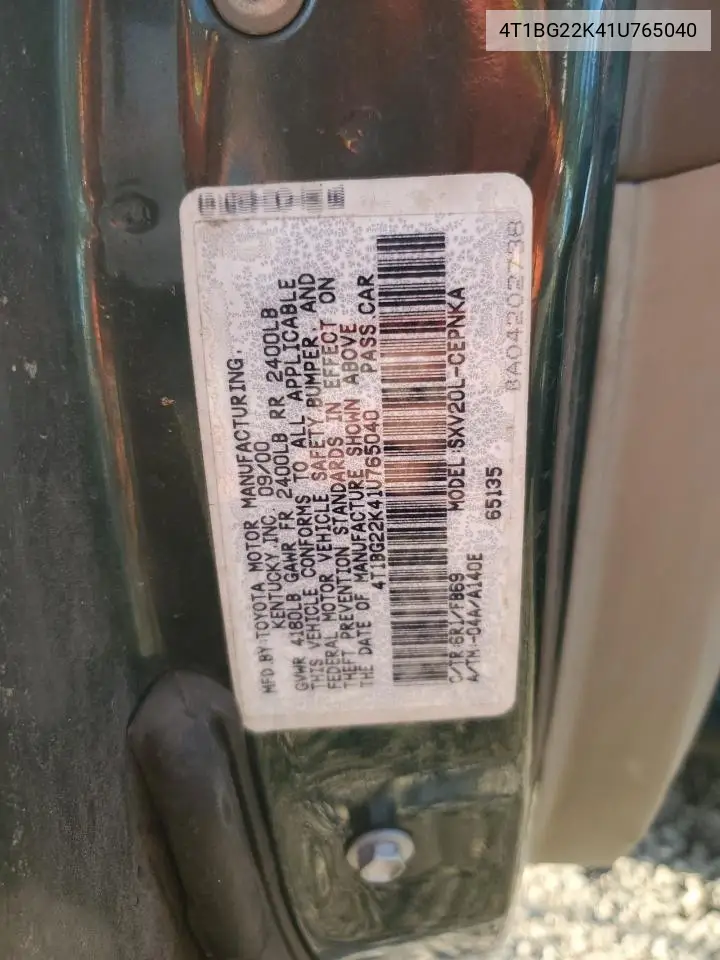 4T1BG22K41U765040 2001 Toyota Camry Ce