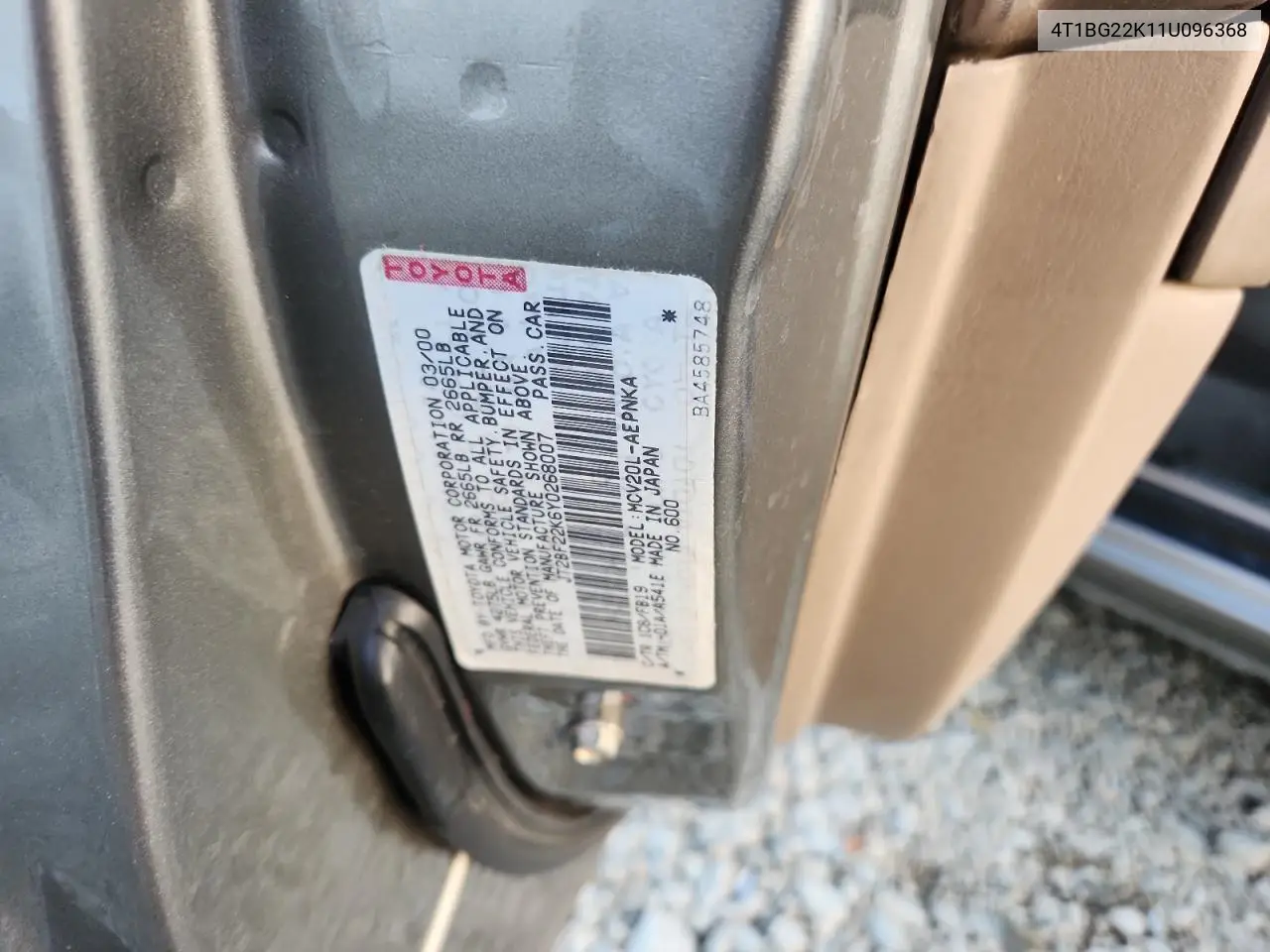 4T1BG22K11U096368 2001 Toyota Camry Ce