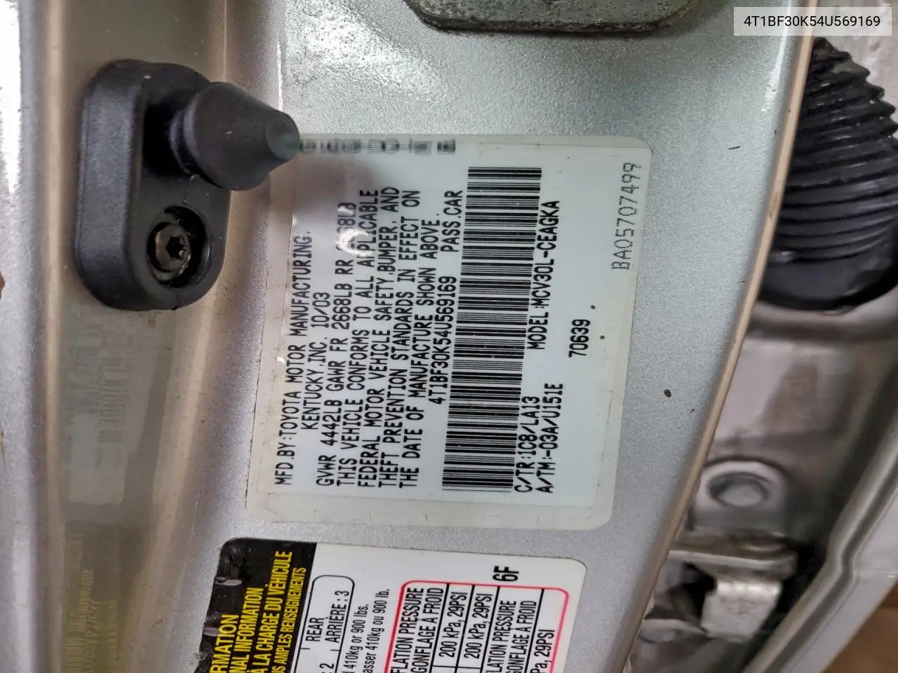4T1BF30K54U569169 2004 Toyota Camry Le