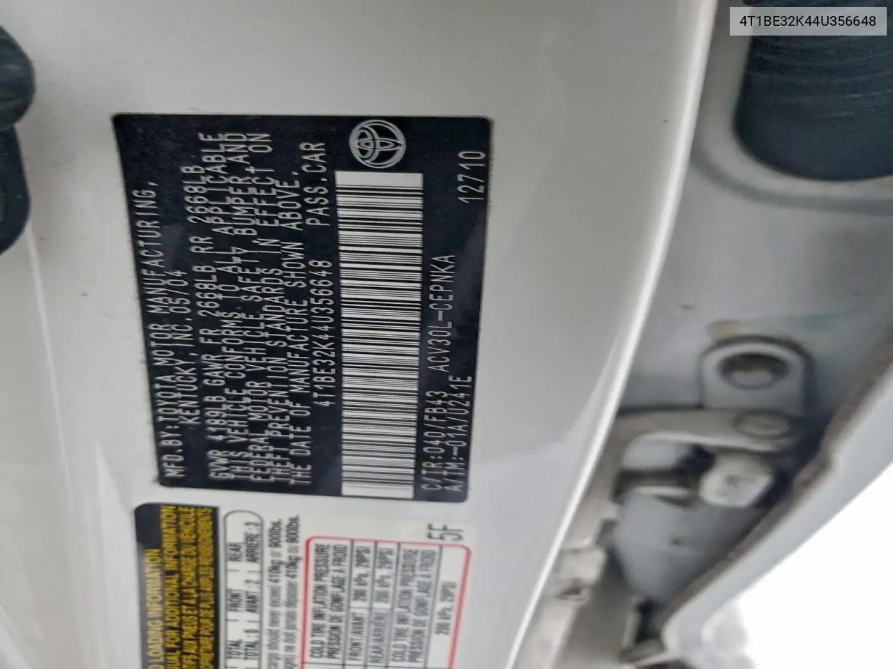 4T1BE32K44U356648 2004 Toyota Camry Le