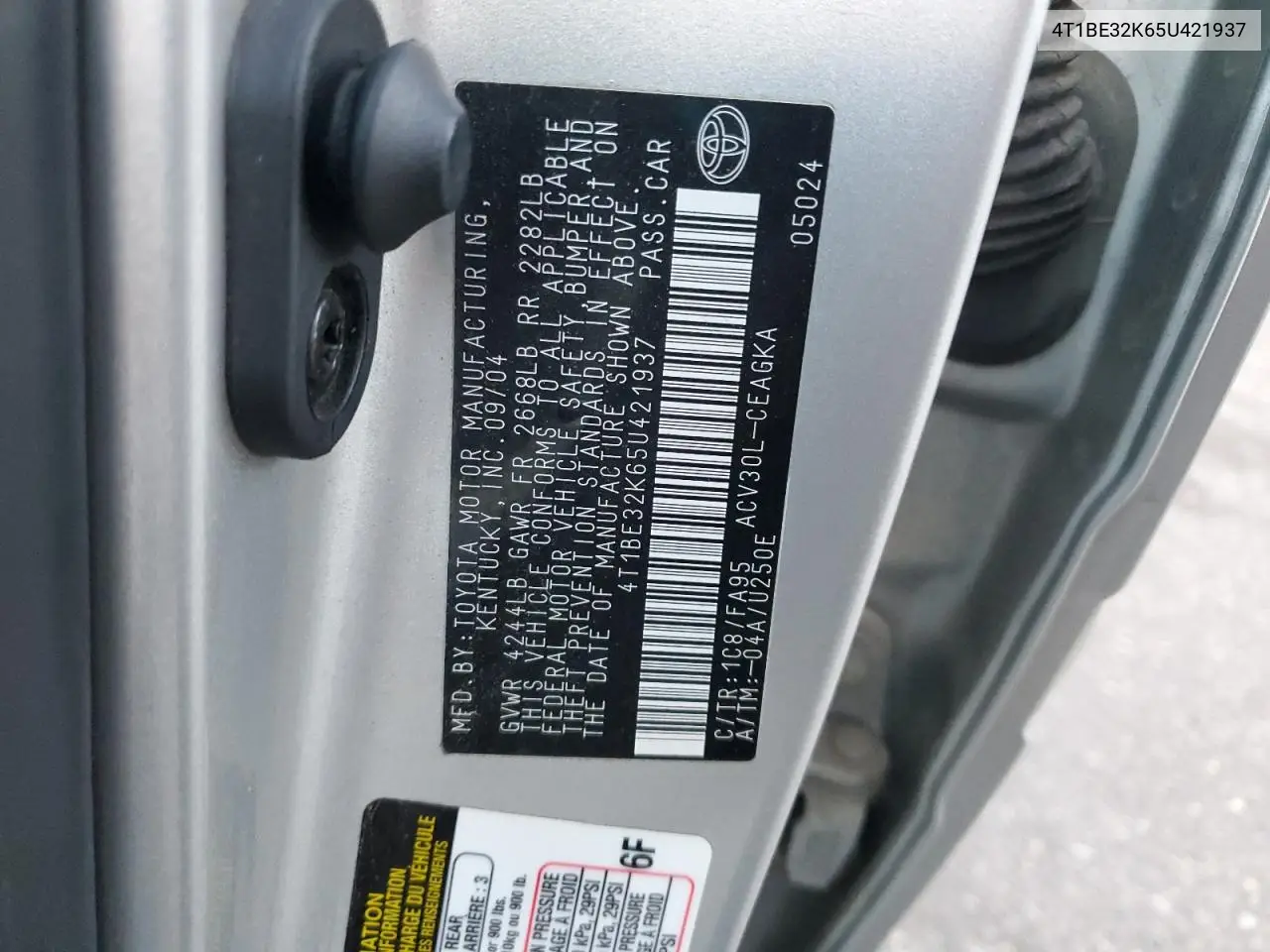 4T1BE32K65U421937 2005 Toyota Camry Le