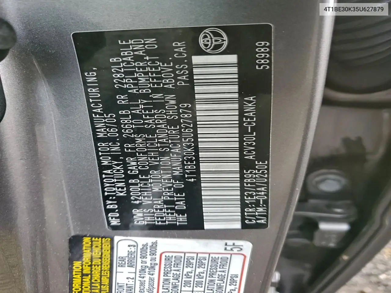 4T1BE30K35U627879 2005 Toyota Camry Le