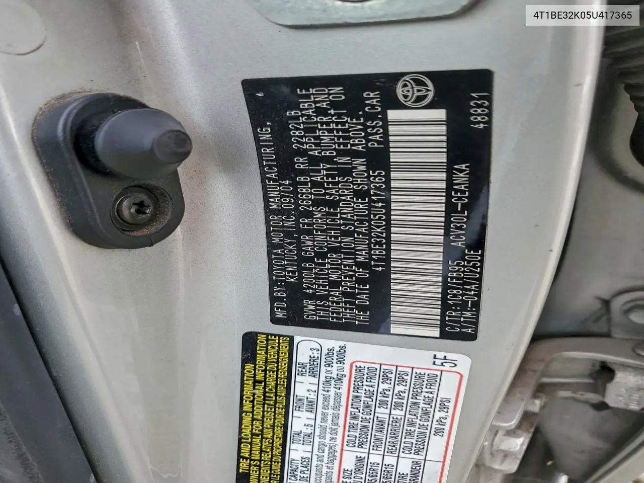 4T1BE32K05U417365 2005 Toyota Camry Le