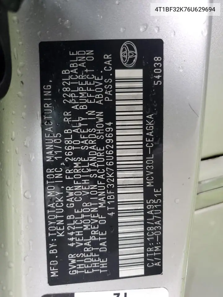 4T1BF32K76U629694 2006 Toyota Camry Le