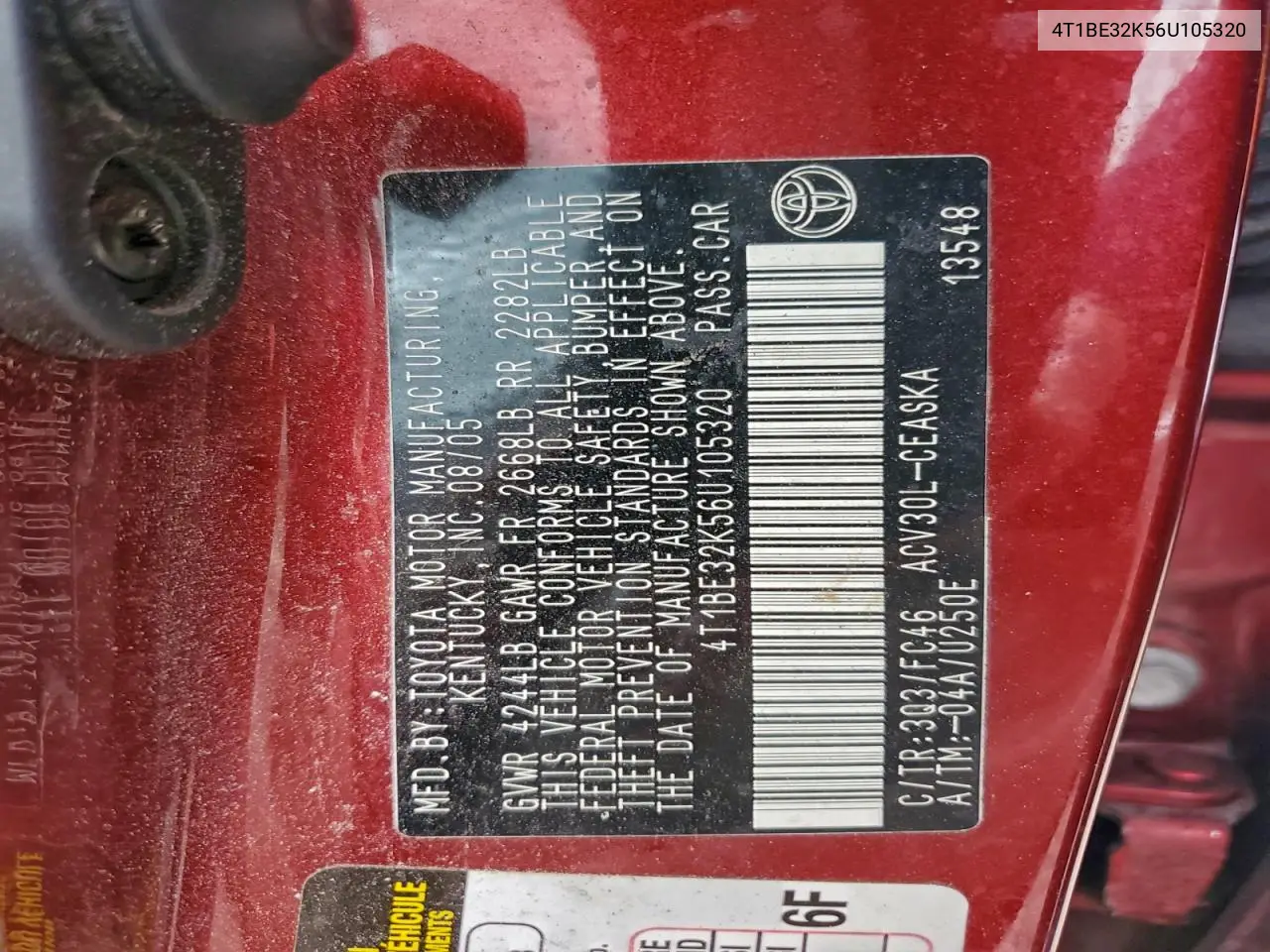 4T1BE32K56U105320 2006 Toyota Camry Le