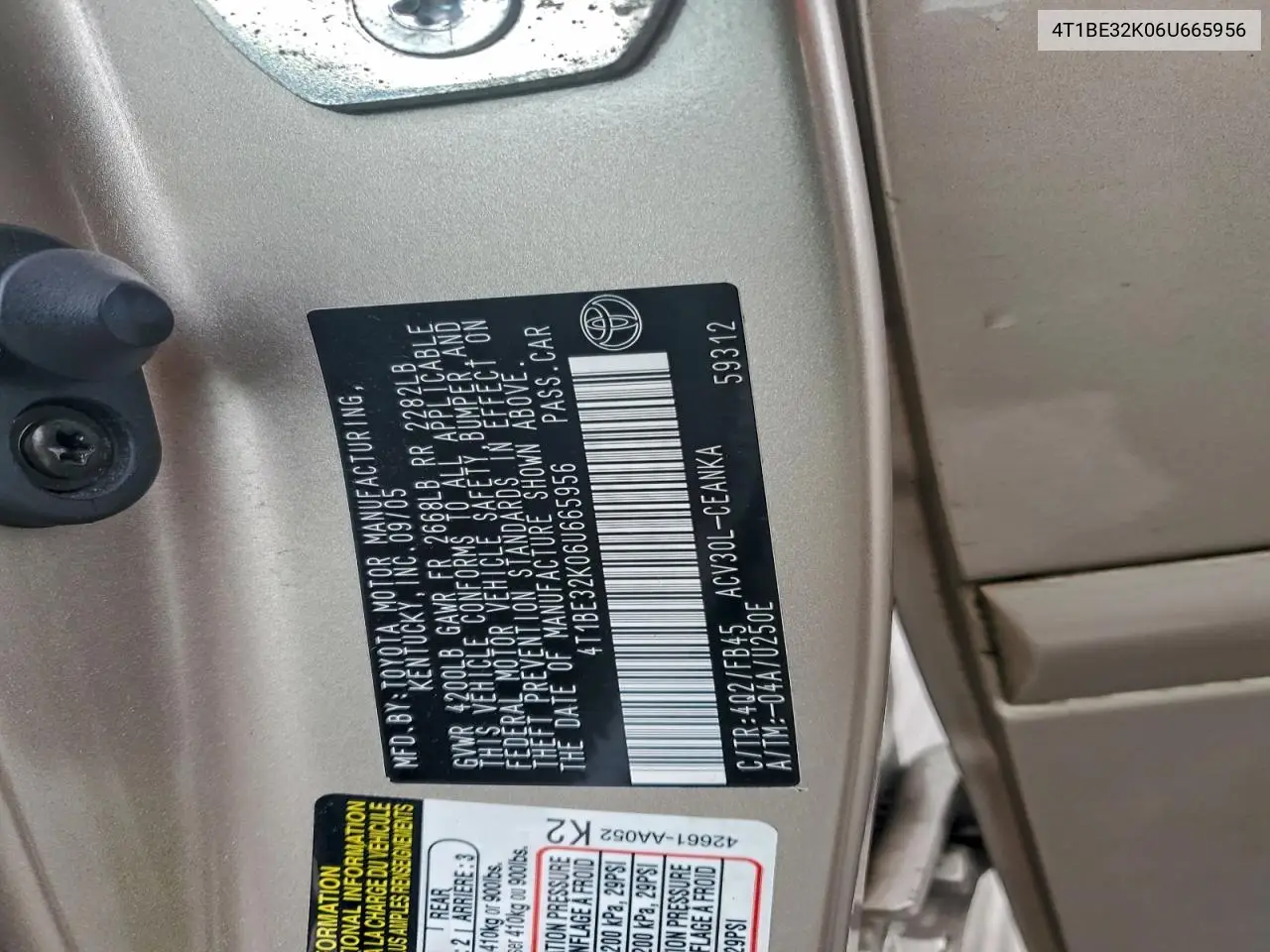 4T1BE32K06U665956 2006 Toyota Camry Le