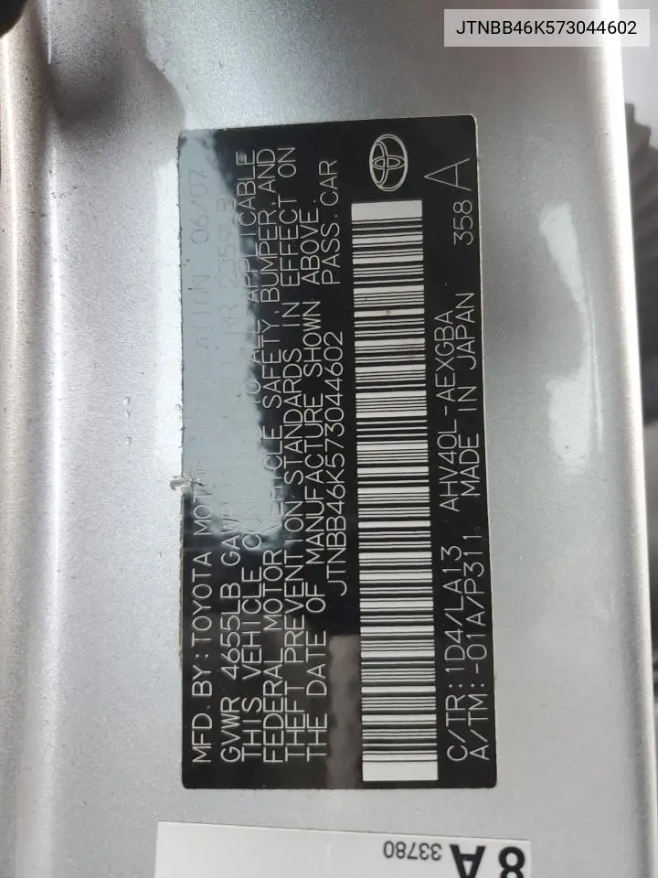 JTNBB46K573044602 2007 Toyota Camry Hybrid