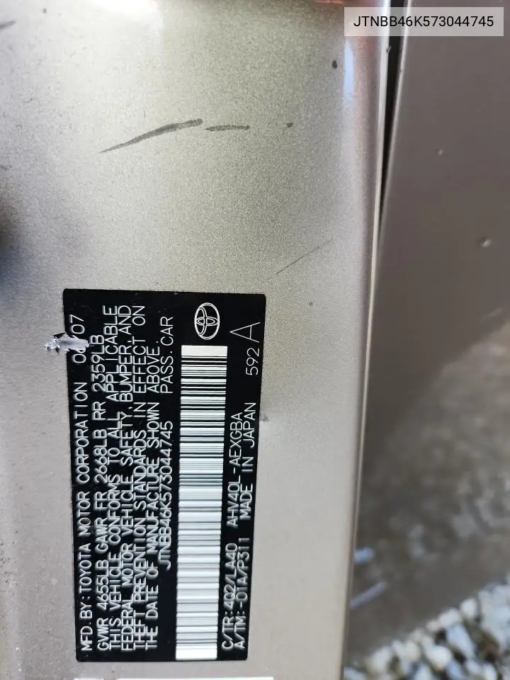 JTNBB46K573044745 2007 Toyota Camry Hybrid
