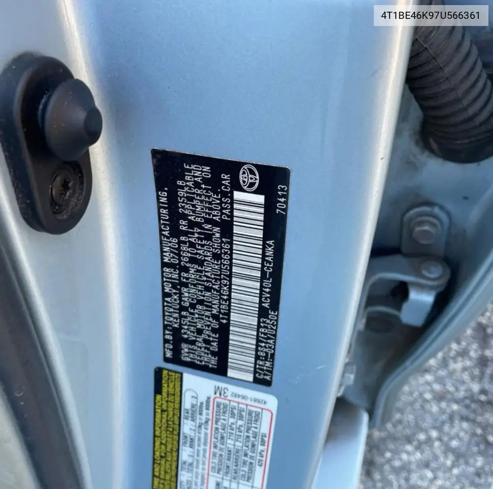 4T1BE46K97U566361 2007 Toyota Camry Ce