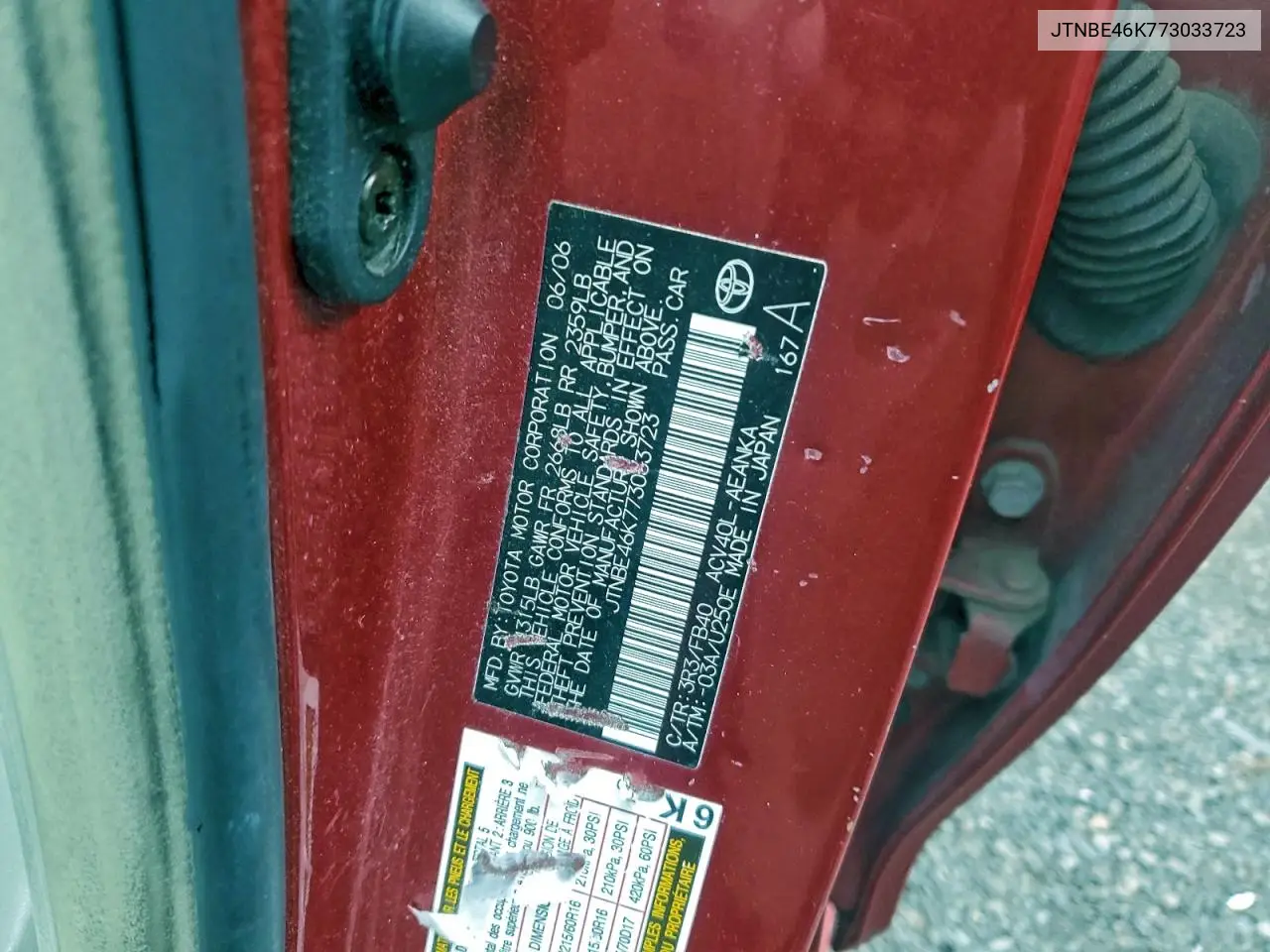 JTNBE46K773033723 2007 Toyota Camry Ce