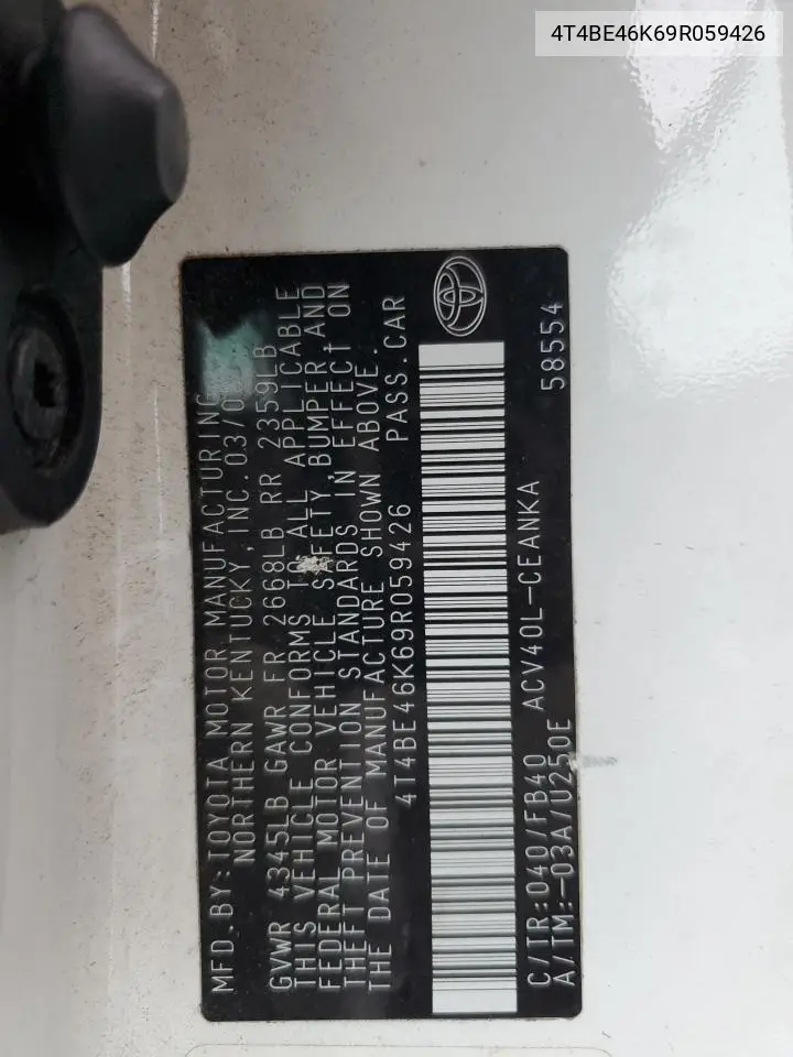 4T4BE46K69R059426 2009 Toyota Camry Base
