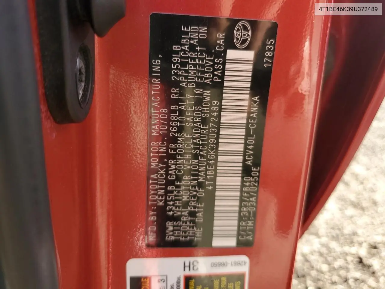 4T1BE46K39U372489 2009 Toyota Camry Base