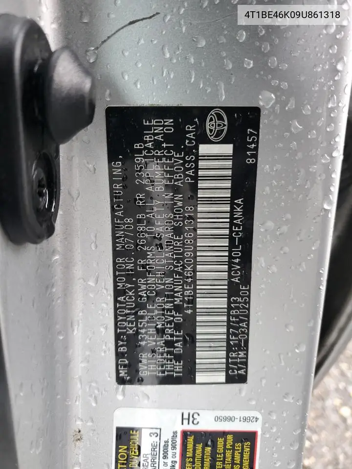 4T1BE46K09U861318 2009 Toyota Camry Base