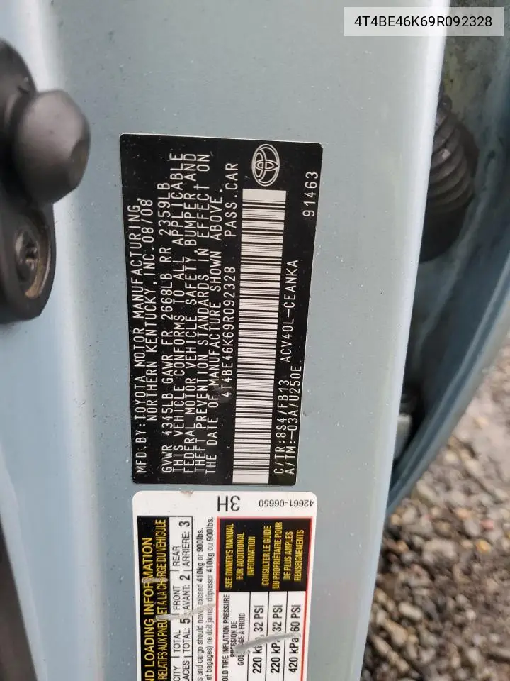4T4BE46K69R092328 2009 Toyota Camry Base