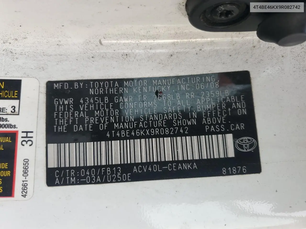 4T4BE46KX9R082742 2009 Toyota Camry Base