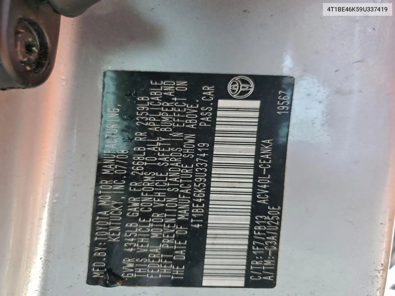 4T1BE46K59U337419 2009 Toyota Camry Base