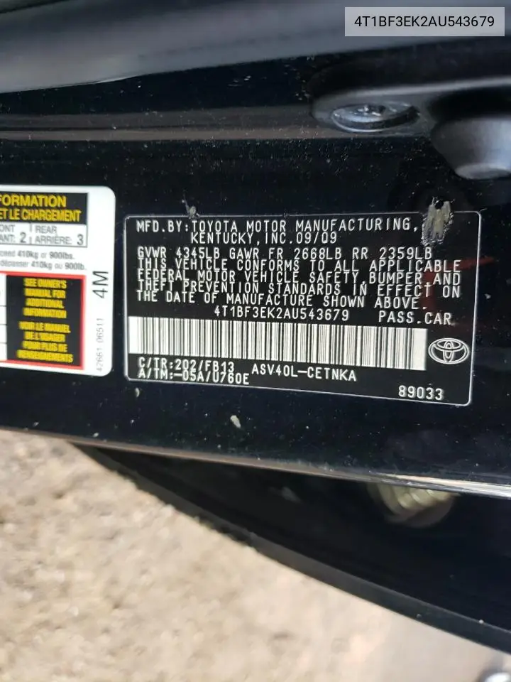 4T1BF3EK2AU543679 2010 Toyota Camry Base