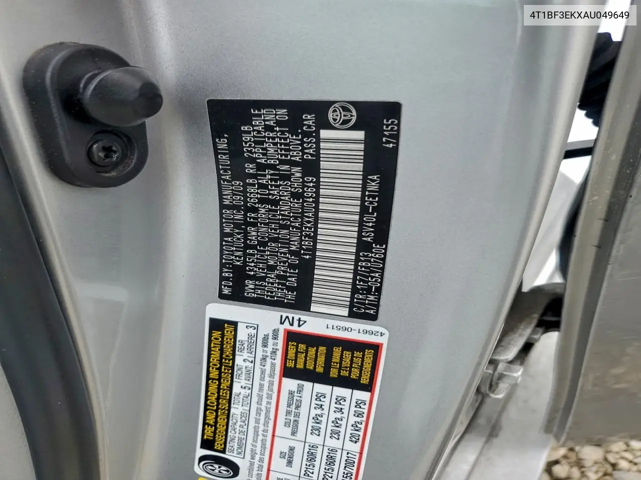 4T1BF3EKXAU049649 2010 Toyota Camry Base