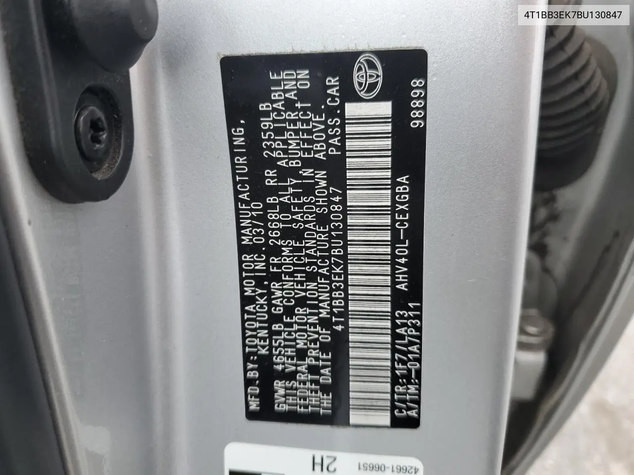4T1BB3EK7BU130847 2011 Toyota Camry Hybrid