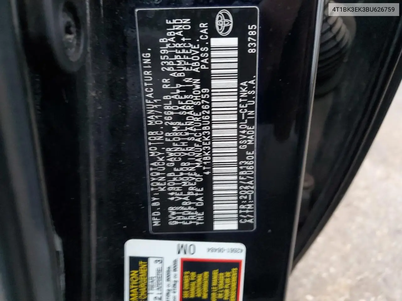 4T1BK3EK3BU626759 2011 Toyota Camry Se
