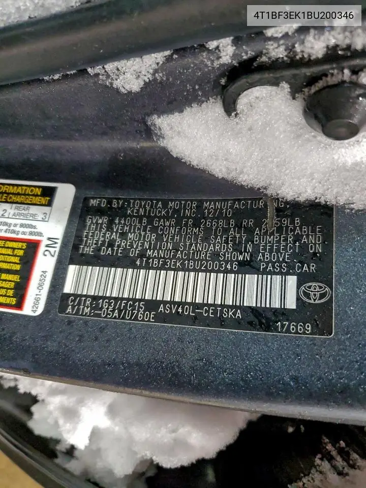 4T1BF3EK1BU200346 2011 Toyota Camry Base