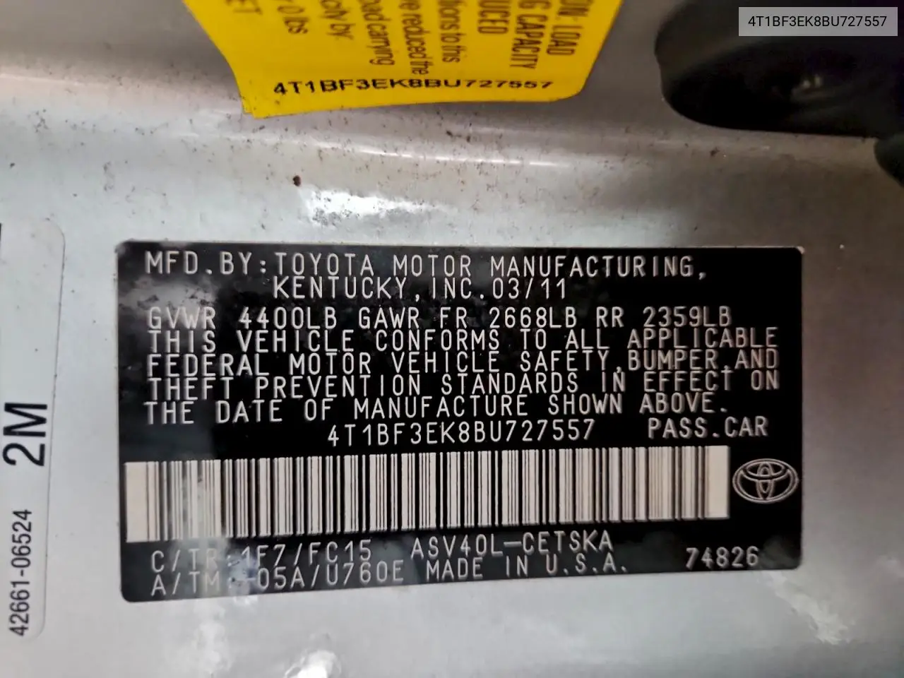 4T1BF3EK8BU727557 2011 Toyota Camry Base