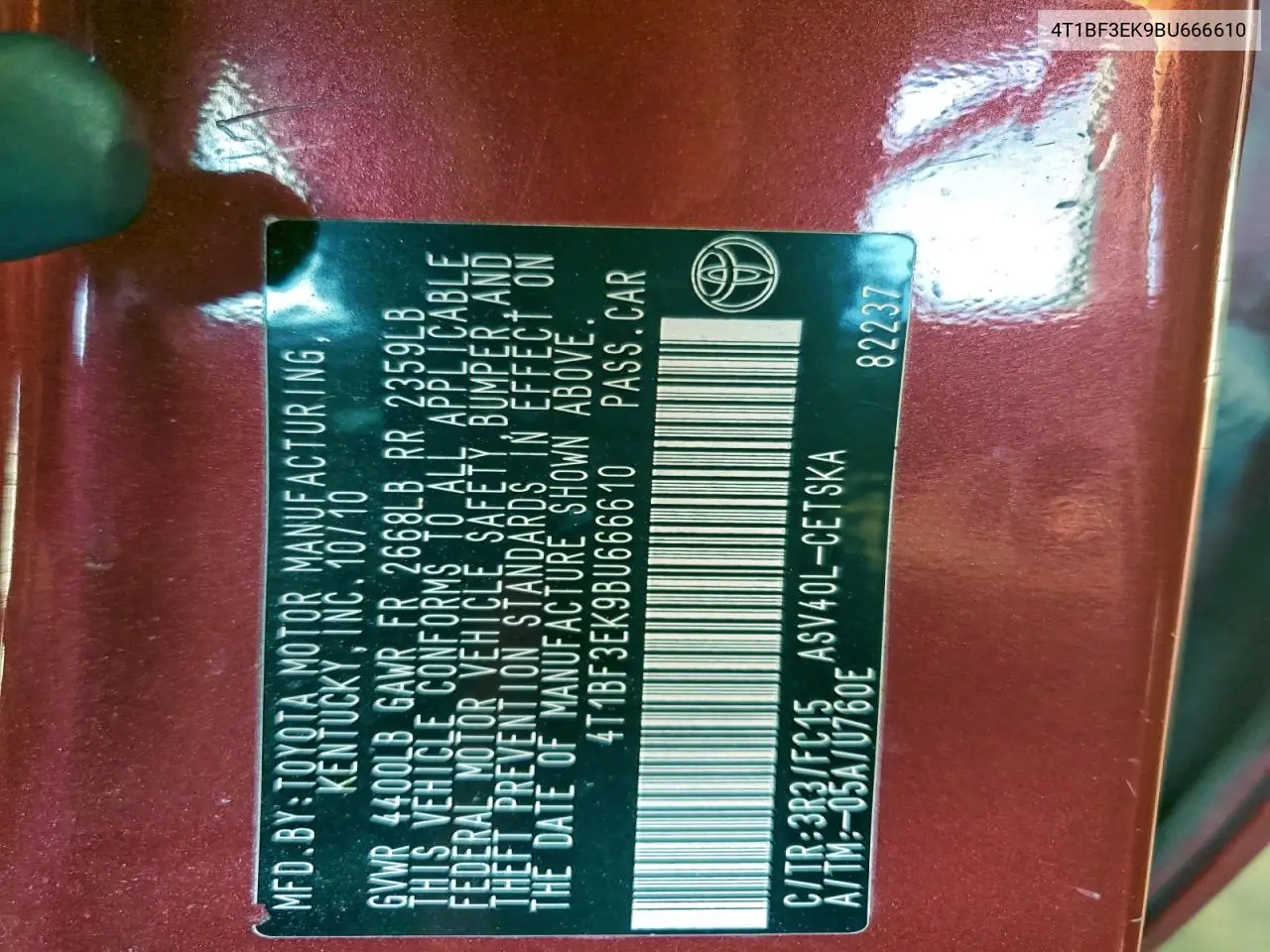 4T1BF3EK9BU666610 2011 Toyota Camry Base